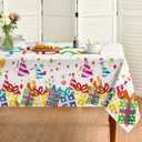 Horaldaily Birthday Tablecloth 60x120 Inch Rectangular, Happy Birthday Ballon White Washable Seasonal Table Cover for Party Picnic Dinner Decor