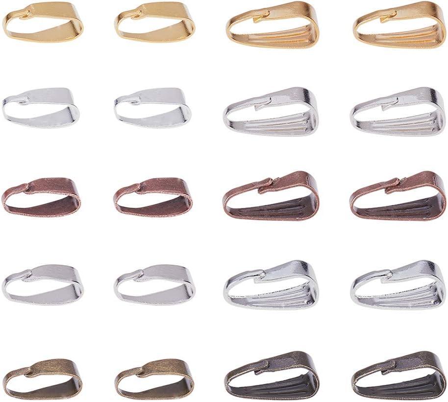 PH PandaHall 400pcs 2 Sizes Brass Snap Bail Hook 5 Colors Pinch Clip Pendant Charms Clasps Chain Connector Necklace Clasp for Necklaces Jewelry Making