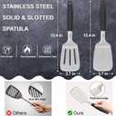 13.4 in Stainless Steel Spatula Set of 2, Heavy Duty Solid & Slotted Metal Spatula with Silicone Handle for Cast Iron Skillet, Egg, Burger and Grilling, Large
