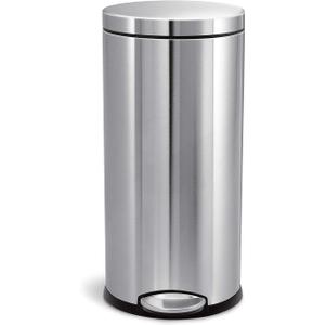 simplehuman Round Step Can, 30L / 8 Gallon Kitchen Trash Can, Iconic Round Shape, 150,000-Step Pedal, Lid Shox¬Æ Silent Close, Removable Inner Bucket, Brushed Stainless Steel