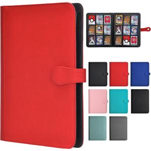 HerriaT Trading Card Binder, 9 Pocket PU Cover Card Collection Binder for 360 Cards, Premium Card Book, Sturdy Card Holder Folders, Card Album for YuGiOh, MTG, TCG, Game Cards & Sports Cards (Red)