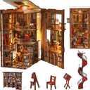 Book Nook Kit, DIY Miniature Dollhouse Booknook Kit, 3D Wooden Puzzle Bookend Bookshelf Insert Decor with LED Light for Teens and Adults (Abbey Library)