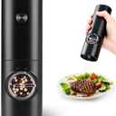 Electric Pepper Grinder or Salt Mill, Battery Powered Automatic Pepper Mill, Ceramic Grinder with Adjustable Coarseness, LED Light, One Hand Operation (1 pack)