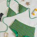ZAFUL Bikini Sets for Women Boyshort Bathing Suit Halter Triangle Top Bikini with Shorts Set Striped Swimsuit Beach Outfits (XL)
