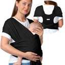 Momcozy Baby Wrap Carrier Skin-Friendly Fabric, Easy to Wear Baby Carrier Sling T-Shirt Design, Hands Free Baby Carriers Newborn to Toddler 8-35lbs, Adjustable Buckle Suit for Waist 27-47inch, Black