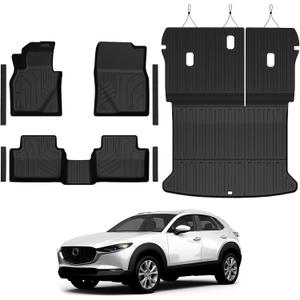 Floor Mats for Mazda CX-30 2020-2026, All Weather Floor Mats Trunk Cargo Liner with Backrest Protectors and Door Sill Guards Accessories, Full Coverage Set
