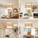 23.6" Boho Rattan Chandelier, 6-Light Large Rattan Pendant Light with Fabric Lampshade, Hand Woven Rattan Light Fixtures Farmhouse Boho Chandeliers for Dining Room, Living Room, Kitchen Island, Foyer