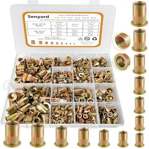 Metric & SAE Rivet Nuts Assortment Kit, m3 m4 m5 m6 m8 m10 m12#6-32#8-32#10-24 1/4"-20 5/16"-18 3/8"-16 UNC Rivet nut, Zinc Plated Finish Carbon Steel Rivnut, 420 Pcs