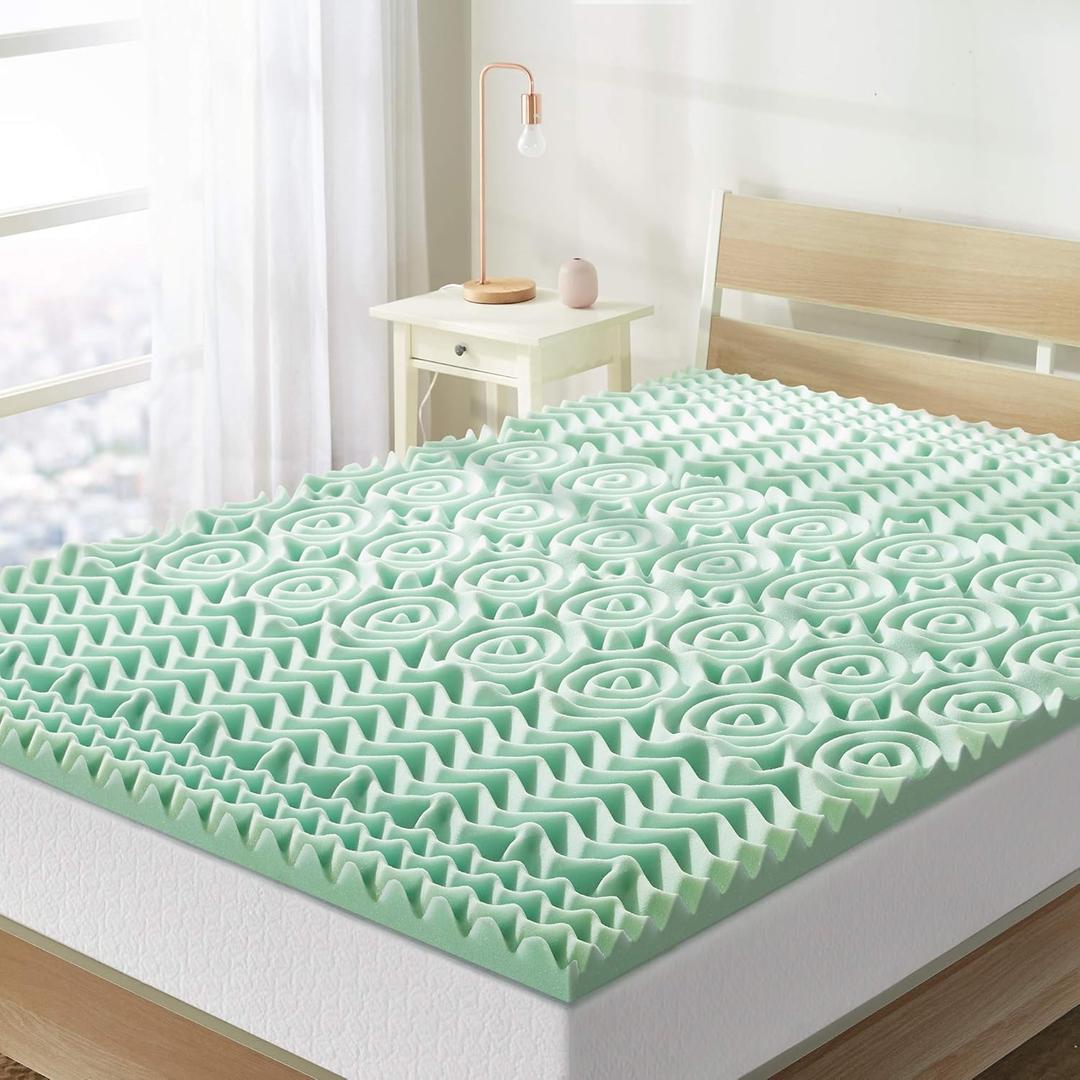 Mellow 1.5 Inch 5-Zone Memory Foam Mattress Topper, Calming Aloe Infusion, Dorm Essentials, Queen, Aloe 