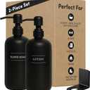Black Plastic Bottle | Refillable Wall Mount Liquid Soap Dispenser with No Drill Brackets | 16 oz Hand Soap and Lotion for Every Bathroom | Two Bottles (Black Set 2)