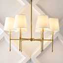 JONATHAN Y 27" Brass Gold 6-Light Iron Chandelier, Mid-Century Modern Pendant for Dining Room Kitchen Island, Transitional Fixture with Linen Shades, LED Bulbs Included JYL9918A