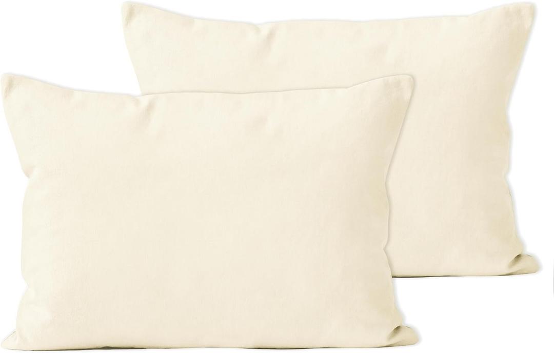 Encasa XO Throw Pillow Covers 12x20 in Set of 2 Natural | No Inserts | Cotton Pillow Covers for Living Room, Bed, Sofa, Couch | Decorative Cushion Covers with Improved Zippers