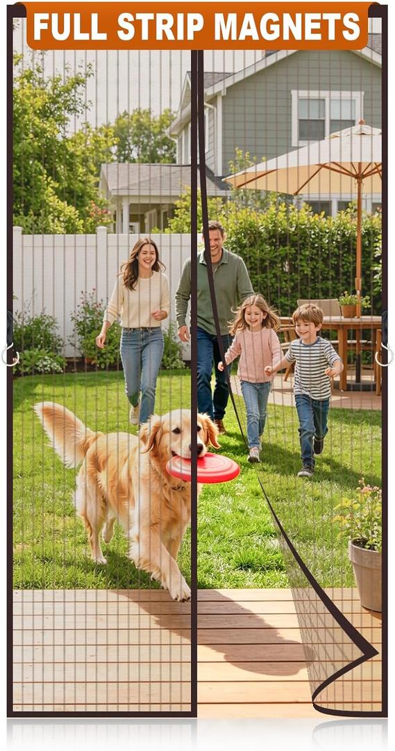 Magnetic Screen Door Mesh, Easy Install, Heavy Duty Fiberglass,Self Sealing Door Screen for Single Door Size 36 x 80 Inch, Screen Door Size 38 x 82 Inch