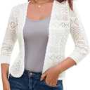 GRACE KARIN Women's 3/4 Sleeve Open Front Cropped Cardigan Summer Lightweight Hollow Out Knit Shrug, Medium 