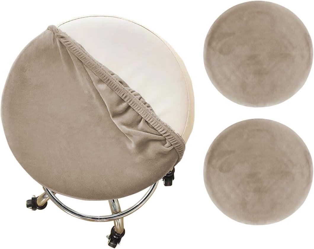 Velvet Round Stool Covers Soft Barstool Seat Covers Washable Stool Cushion Slipcover Elastic Bar Chair Covers for 16-18 Inch Chair(Taupe, 2 Piece)