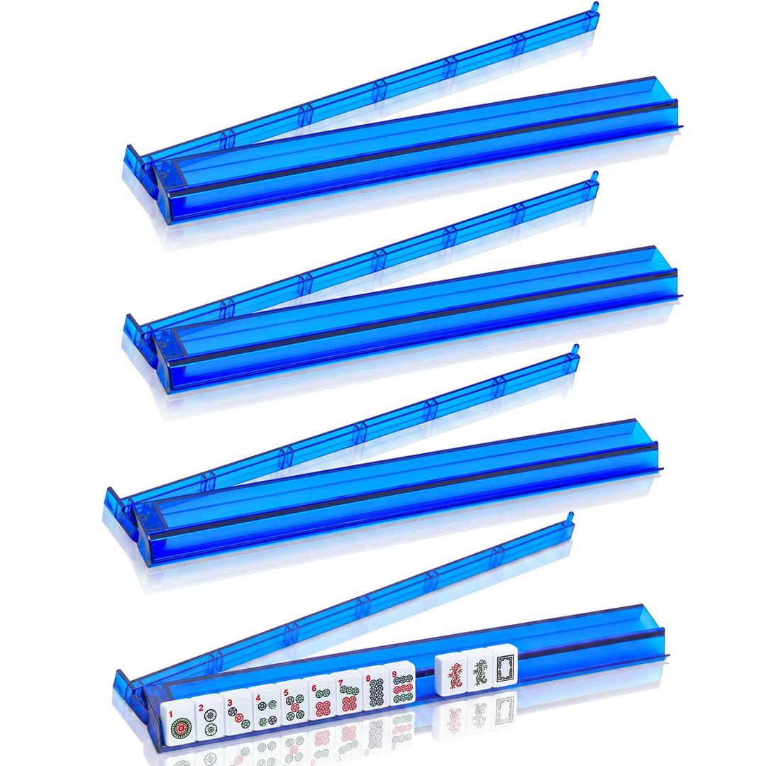 Mahjong All-in-One Tile Rack & Pusher, Deep Blue Acrylic Mahjong Rack and Pusher Combo, Modern American Mahjong Tile Racks, Set of 4