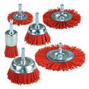 SALI 6 Pack Nylon Filament Abrasive Wire Brush Wheel & Cup Brush Set with 1/4 Inch Hex Shank, 6 Sizes Nylon Drill Brush Set for Removal of Rust Corrosion Paint
