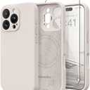 SuydanBox Magnetic for iPhone 16 Pro Case, Compatible with MagSafe, [Full Camera Protection][Screen Protector] Silicone Shockproof Protective Phone Case for iPhone 16 Pro 6.3", Stone