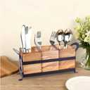 Wooden Silverware Caddy with 3 Detachable Compartments & Portable Handle - Farmhouse Countertop Organizer for Forks/Spoons/Knives, Cutlery Holder for Party, Kitchen & Dining