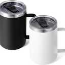 Volhoply 16oz Insulated Coffee Mug with Lid and Straw, Stainless Steel Travel Mugs with Handle, Double Wall Vacuum Leak Proof Coffee Tumbler Cup (Assorted,2)