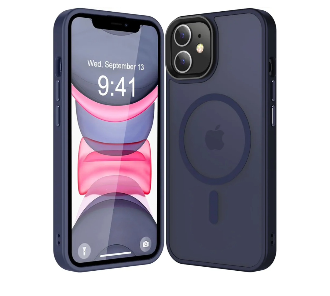 Strong Magnetic for iPhone 11 Case Compatible with Magsafe, [13FT Drop Resistant] Translucent Matte Skin Feeling Back, Aluminum Alloy Keys Shockproof Phone Case, Deep Blue