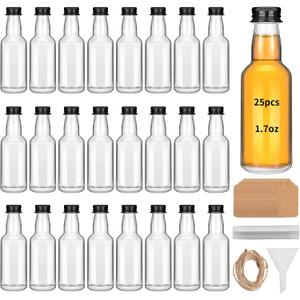 eispap 25 Pcs Mini Glass Liquor Bottles with Lids Small Glass Wine Bottles Reusable Empty Alcohol Bottles with Aluminum Black Screw Cap for Christmas Birthday Weddings Party Favors(50 ml/ 1.7oz)