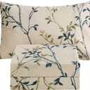 JSD Beige Leaves Print Sheet Set Twin Size, 3 Piece Soft Botanical Microfiber Sheets Extra Deep Pocket