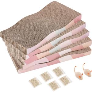 Cat Scratching Pads Cardboard Cat Scratchers for Indoor Cats Reversible Large Wide Corrugated with Catnip and Mini Toy(5pcs)