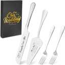Personalized Wedding Cake Knife and Server Set, Engraved Cake Cutting Set with Stainless Steel Forks, Bridal Anniversary Birthday Wedding Registry Gifts(Non-customized)