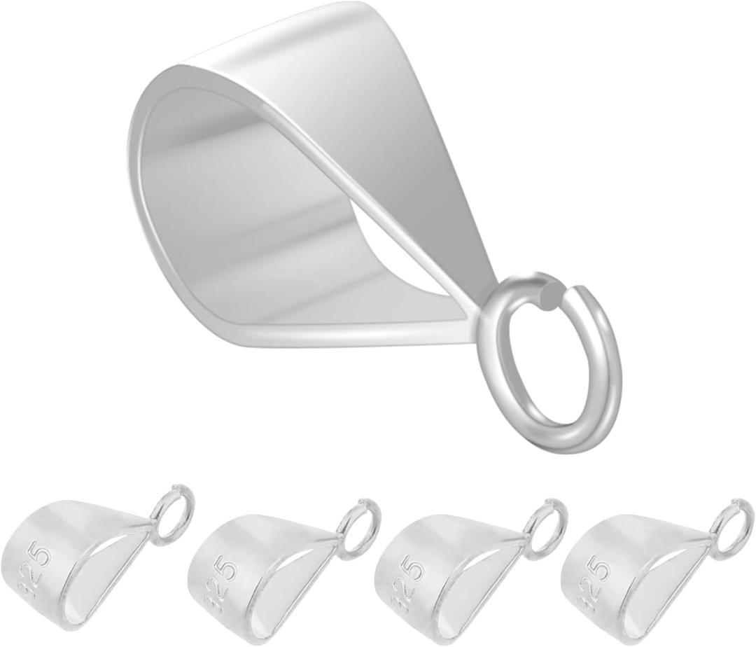 4 Pcs Pendant Clasp for Necklace, 925 Sterling Silver Bail Connector with Loop Charm Clasp Necklace Clasp Jewelry Clasp Connectors Pinch Bails for Pendants Jewelry Making (Silver)