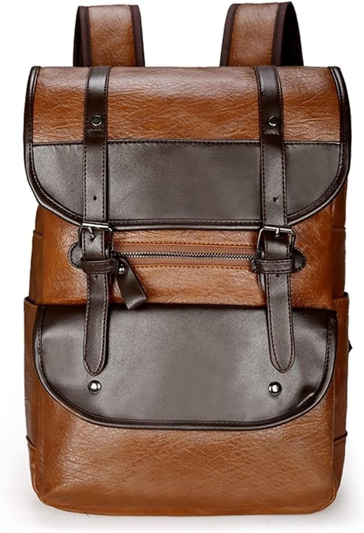 Jahomieo Vintage Leather Backpack For Men, Fit 15.6" Laptop Backpack Waterproof, for Casual Work Weekend Travel Daypack