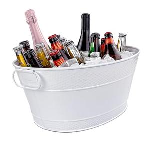 BREKX White Drink Cooler for Parties, Sealed Leak & Rust Resistant Galvanized Tub, Large Ice Bucket and Drink Bucket with Handles, 15 Quarts (4 Gallon), Oval Bucket with Easy to Clean Glossy Finish Pack Of 2