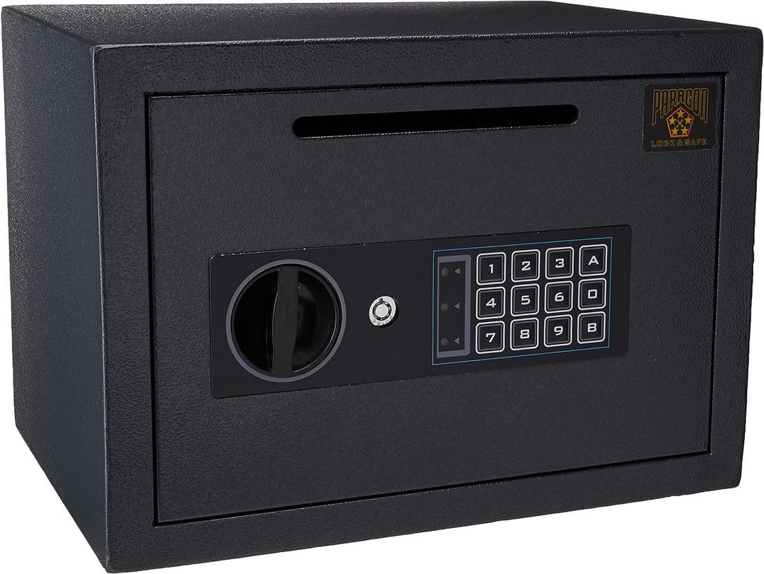 Drop Safe - Digital Safe Compact Steel Money Security Box with Keypad - Deposit Cash Easily  For Home or Business by Paragon Safe - Black, .54 Cubic Feet