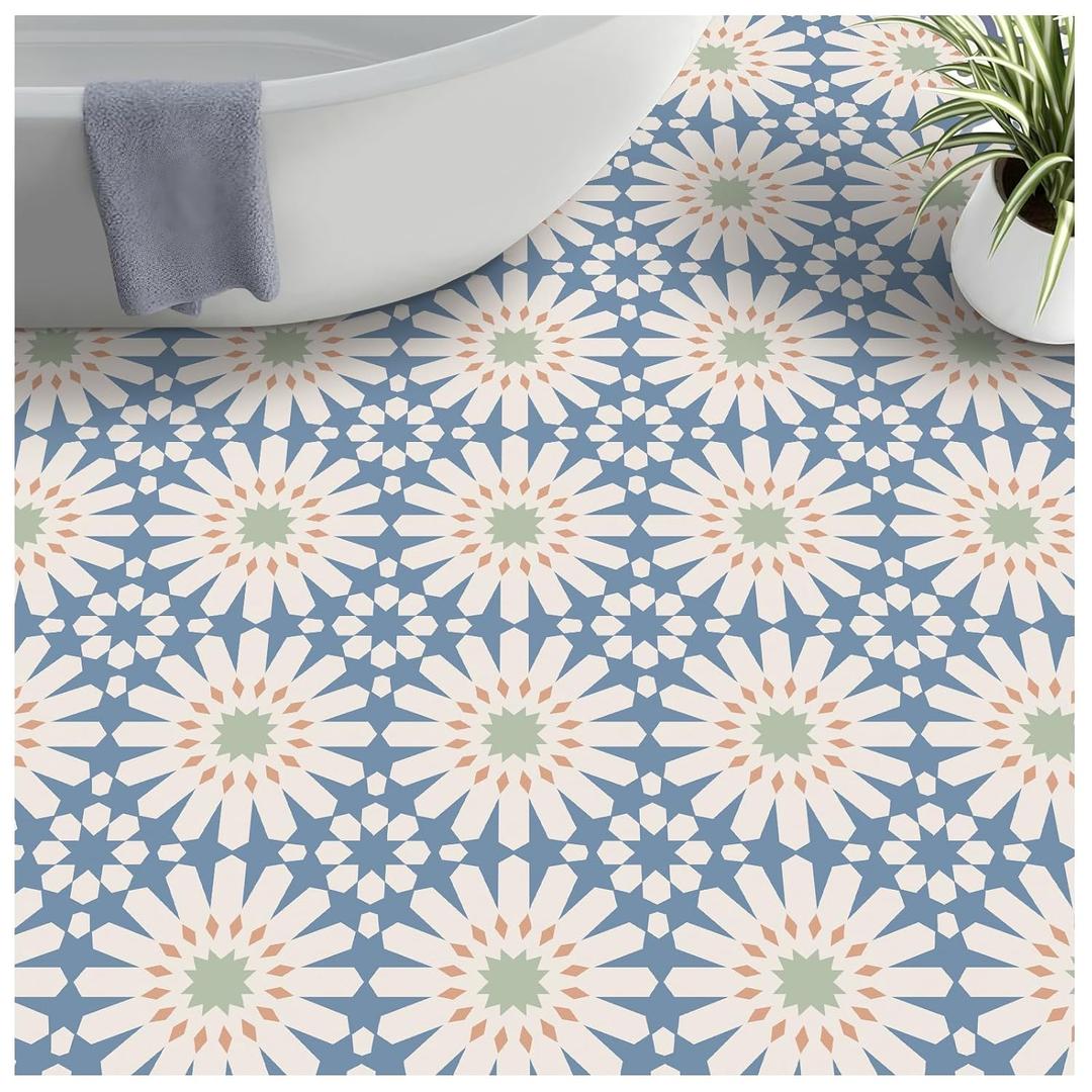 MORCART Peel and Stick Floor Tile - 20 PCS, 7.87" x 7.87" Vinyl Flooring - Waterproof Self-Adhesive Tile Sticker for Wall Backsplashes, Bathroom, Kitchen - Blue and White Floral Look