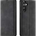 QLTYPRI Case for Samsung Galaxy S26, Premium PU Leather Cover TPU Bumper with Card Holder Kickstand Hidden Magnetic Adsorption Shockproof Flip Wallet Case for Samsung Galaxy S26 - Black
