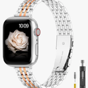 for Apple Watch Band   38mm 40mm 41mm Series 9 8 7 6 5 4 3 2 1 SE SE2 Women and Men,Classic Stainless Steel Metal Watchband for iWatch Bands,Pretty Shiny Look,  Shiny Silver Rose Gold