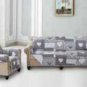 Brilliant Sunshine Grey Heart Love Patchwork Couch Cover, Quilted Oversized Loveseat Slipcover, 54" Seat Width, Slip Resistant Furniture Protector, 2" Strap, Washable Couch Cover for Pets, Kids, Grey