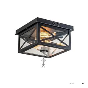 Outdoor Ceiling Light with Motion Sensor, Black Flush Mount Farm House Porch Light Ceiling Mount, Adjustable Sensor 2-Light Close to Ceiling Light Fixture for Patio, Porch, Garage