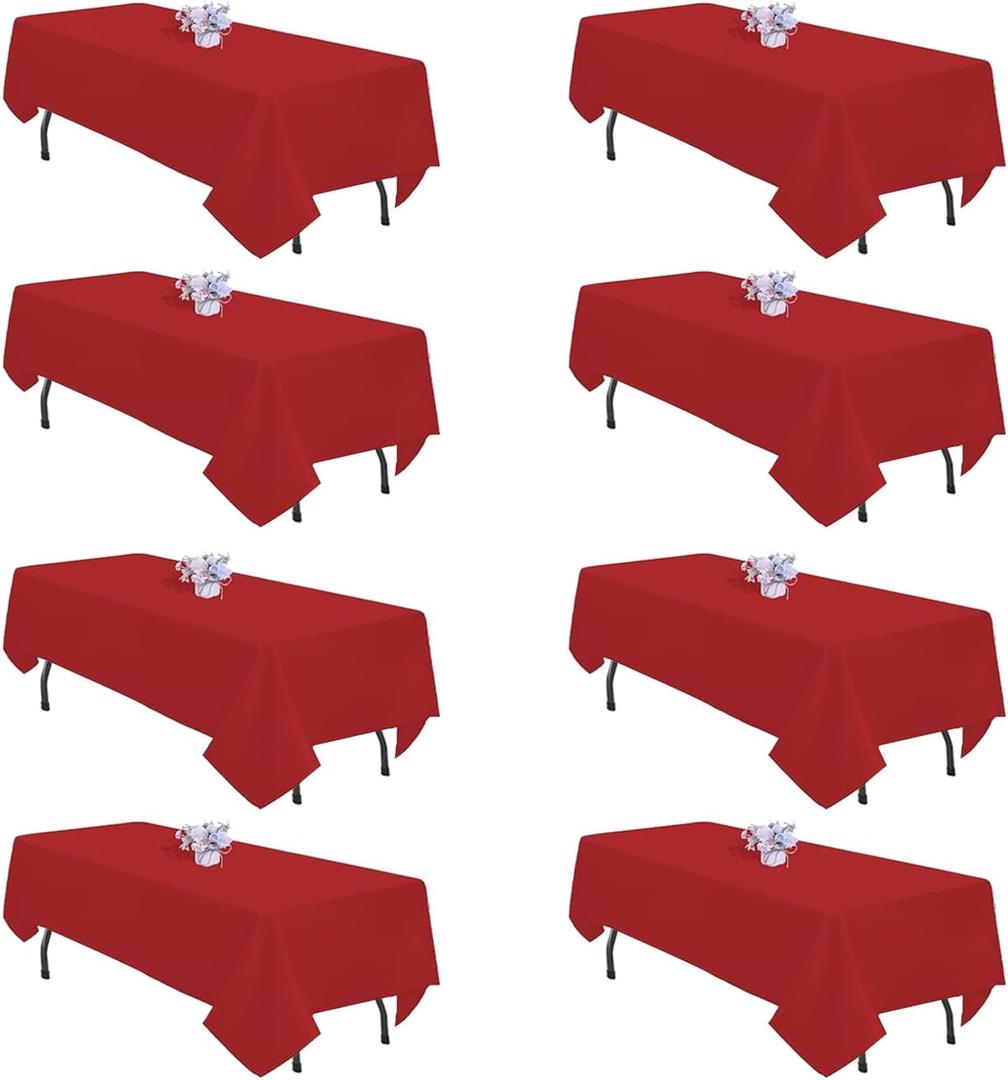 8 Pack Red Tablecloth 60x126 Inch Rectangle Tablecloths for 8 Foot Rectangle Tables, Table Cloth Washable Polyester Fabric Rectangular Table Cover for Dining Banquet Wedding Party