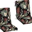 Arden 2-Pack Outdoor Patio Dining Chair Cushion, 20x44, Rain-Proof Seat Pad, Fade-Resistant Outdoor Cushion Simone Black Tropical