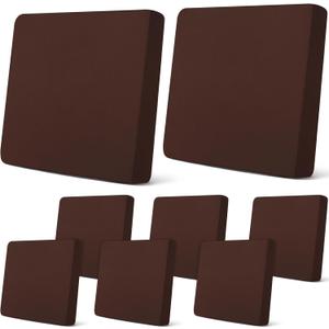 Newwiee 8Pcs Patio Cushion Covers Stretch Outdoor Cushion Cover Replacement for Patio Furniture Sofa Couch Slipcovers, Soft Flexibility Washable Furniture Protector(Waterproof Pure,Dark Coffee)