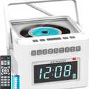 Greadio CD Player Alarm Clock Boombox with Bluetooth, 5000mAh Boombox Clock Radio with CD Player, White Noise, FM/AUX/USB/TF/Dimmer/Remote Control, Large LCD, Portable CD Radio Player for Home (White)