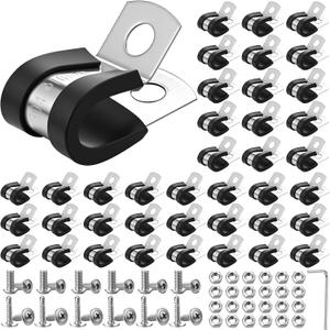251 Pcs 3/8-inch Stainless Steel Wire Clamps Kit with Screws Bolts Nuts Accessories Rubber Coated Cushioned Hose Pipe Wire Clamps for Lines, Cord Installation