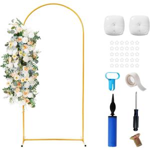 Ascoza Metal Arch Backdrop Stand 6.6FT Gold Wedding Arch Backdrop Stand Balloon Arched Frame for Birthday Party Wedding Baby Shower Graduation Ceremony Decoration (6.6 x 3.3FT (HxW))