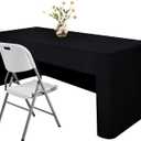 48X24 Inch Black Rectangle Fitted Tablecloth Open Back Fitted Table Cloth Washable Polyester Fitted Table Cover for 4 Foot Folding Table Display Trade Show Party Wedding Banquet Birthday