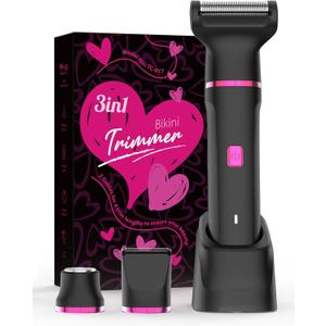 Bikini Trimmer for Women - Waterproof Wet & Dry Electric Foil Shaver for Private Area, Rechargeable Dock, Painless Smooth Shaving & Trimming of The Body, Face, Underarm, Legs, Tiktok Trend Items (3in1-rose Black)