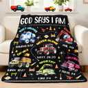 Kids Christian Truck Blanket for Boys - God Says I Am Construction Trucks Bible Verse Gifts for Truck Tractor Lovers Toddlers - Super Soft Flannel Throw Sheets 50" x 40" Decor for Crib Nap Couch Sofa