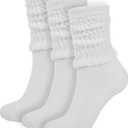 BomKinta Crew Slouch Socks Women - Retro Scrunch Short Sock - Soft Solid Ankle Socks Size 5-11 (White White White -3 Paris)
