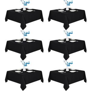 Fitable 6 Pack Black Square Tablecloths - 70 x 70 Inches - Stain Resistant and Reusable Table Clothes, Polyester Fabric Table Covers for Dining, Card Tables, Coffee Tables