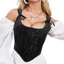 Dreay Womens Vintage Asymmetrical Hem Overbust Corset Tie Front Lace-up Back Bustier Shapewear Top (Black, M)